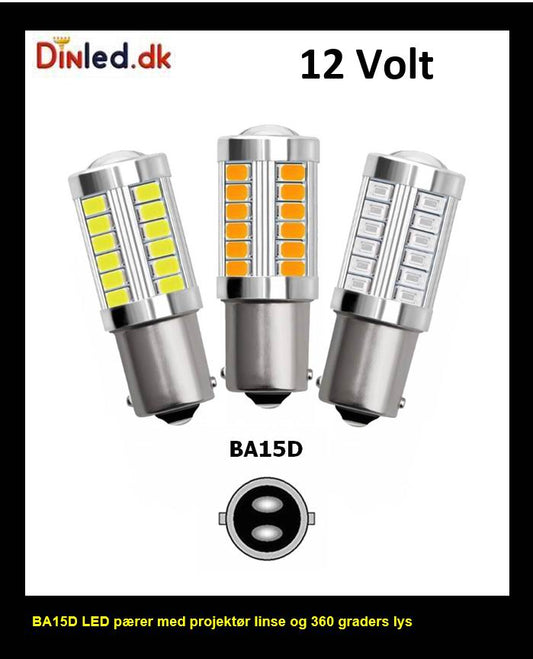 BAY15D LED pære med projektor linse - 12v