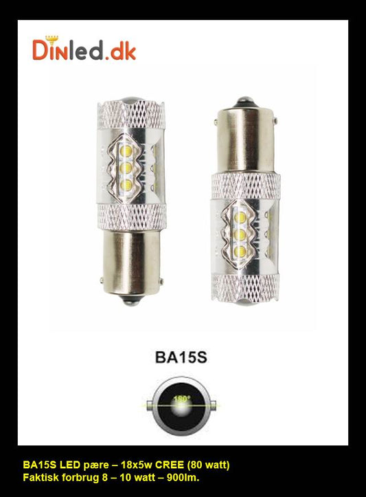 BA15S LED pære 18 x 5w CREE 12-24 volt