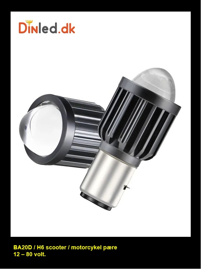 BA20D / H6 LED forlygtepærer til Scooter / Motorcykel - 10-80v - 15 watt AC/DC