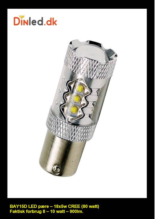 BAY15D  -  P21/5w LED pære 18 x 5w CREE 12 - 24 volt