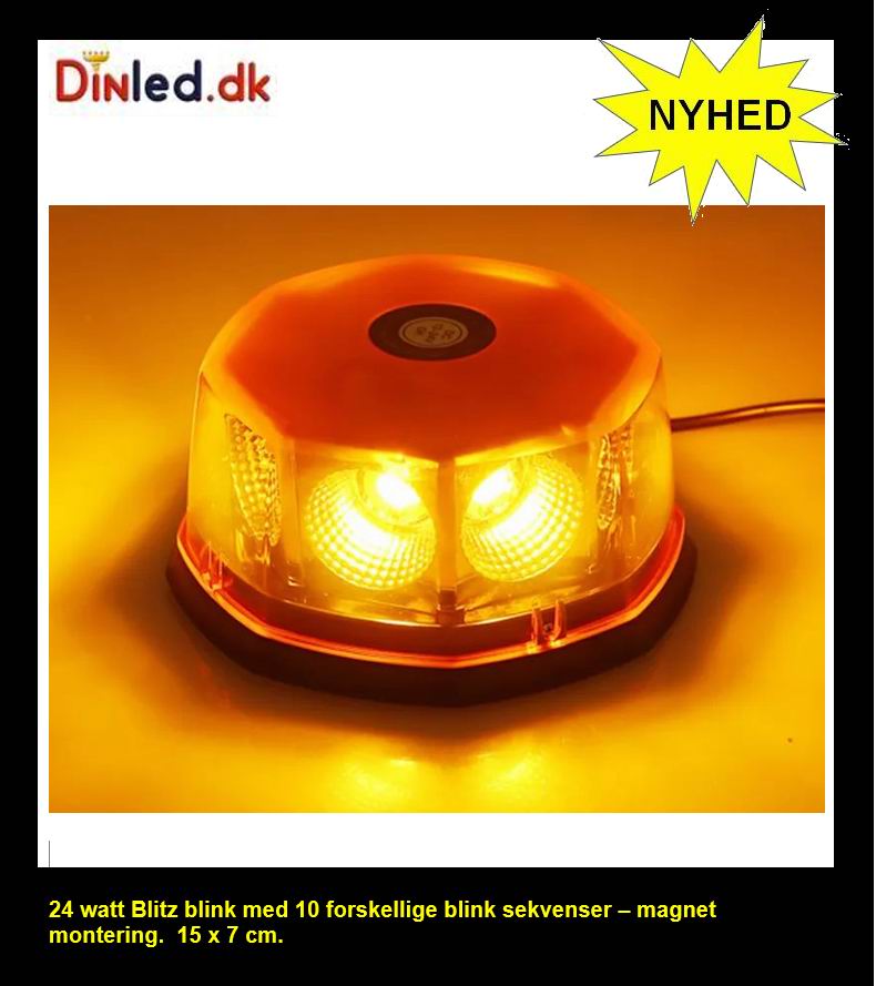 24 watt rund Blitzblink med magnet. 12v / 24v