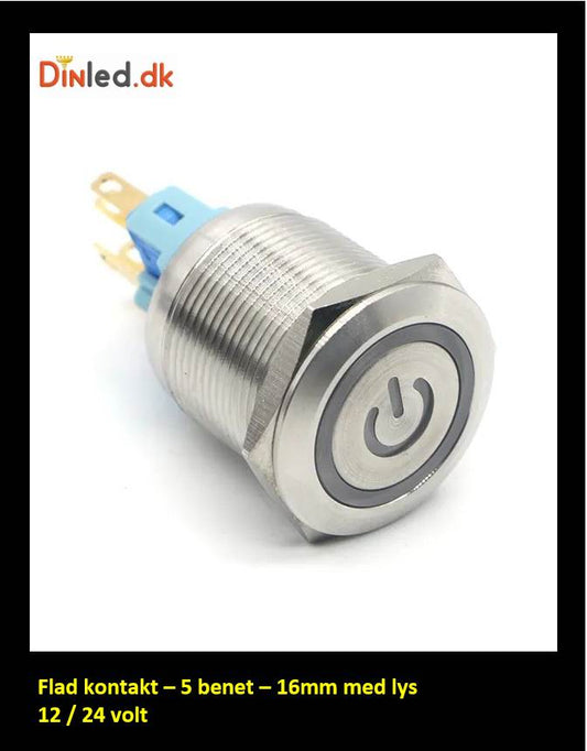 Kontakt - fladhovedet - 16mm med lys