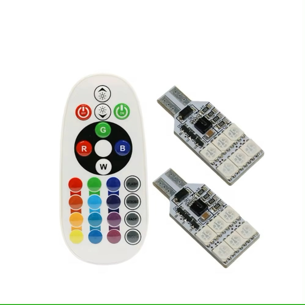 T10 W5W RGB kabinepærer med fjernbetjening