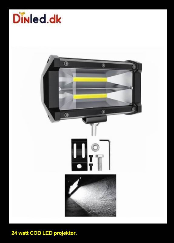 LED COB projektør 24 watt 12/24 volt - 2 rækker