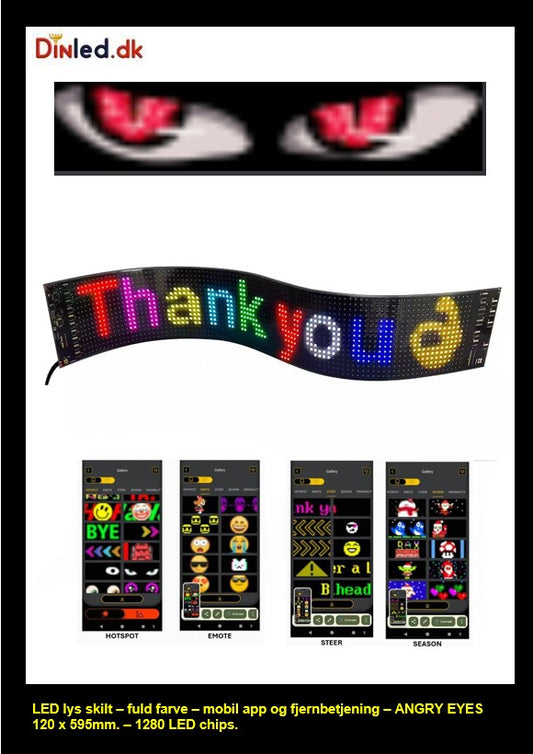 LED lys skilt - USB - fuld farvet . APP styring  - 595 x 120 mm + ANGRY EYES