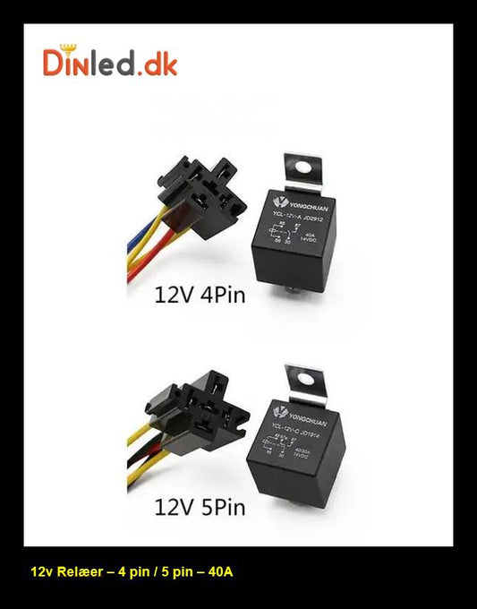 Relæ  - 12 volt - 4 / 5 ben - KOMPLET