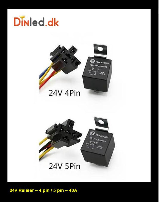 Relæ  - 24 volt - 4 / 5 ben - KOMPLET