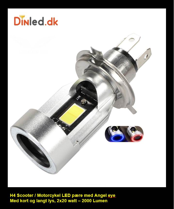 H4 LED forlygtepærer til Scooter / Motorcykel med angel eye - 12v