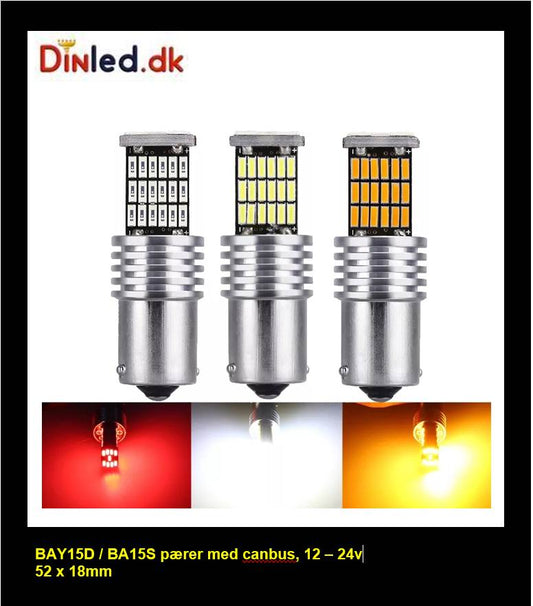 BA15S 45 LED pære med CANBUS, 12 - 24v