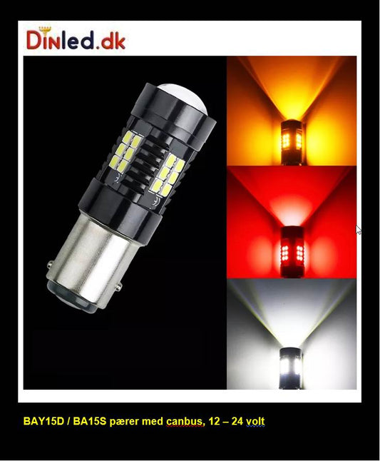 BA15S 21 LED pære med CANBUS,  12 - 24v