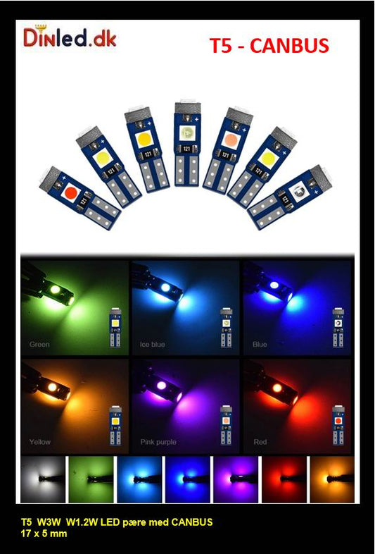 T5 W3W CANBUS LED  pære  - 12v