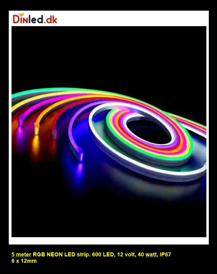 5 meter RGB NEON Led strip, 12 volt, 40 watt, 3600 lumen, IP67, 600 LED.