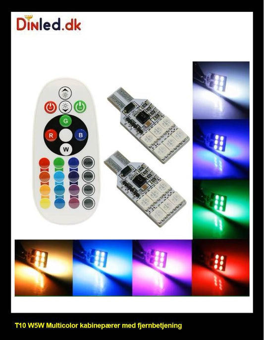 T10 W5W RGB kabinepærer med fjernbetjening