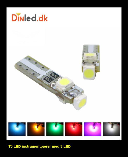 T5 LED Instrument pærer m. 3 LED - 12v