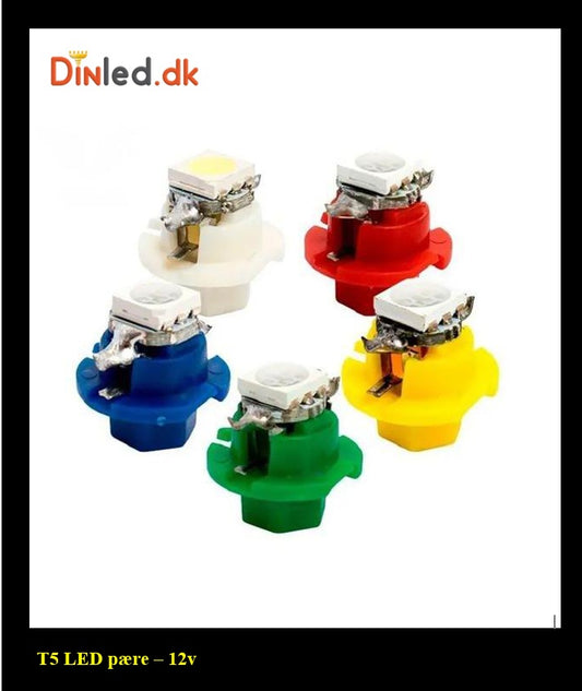 T5 LED Instrument pærer - sæt med  5 stk., 12v