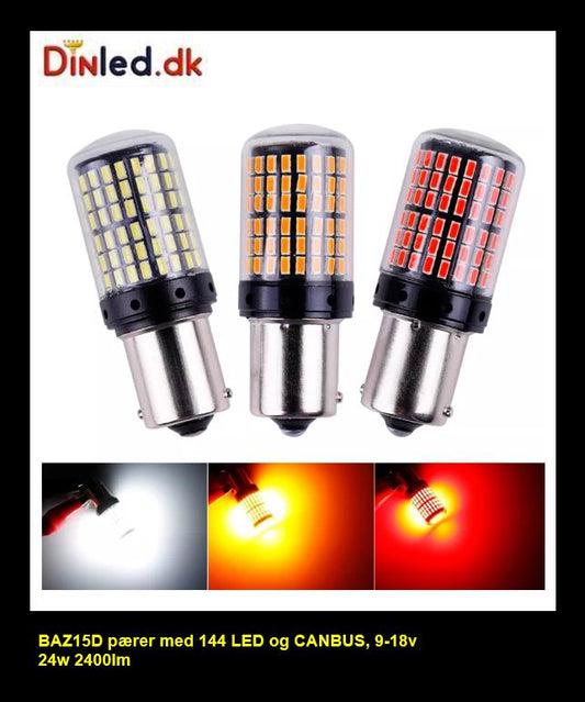 BAZ15D LED pære med 144 og CANBUS, 12v