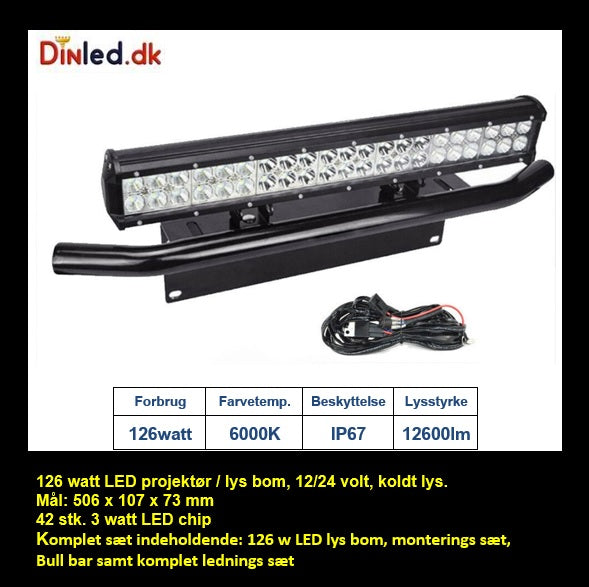 LED Lys bro / lys bar 126 watt inkl. Bull bar og Ledning