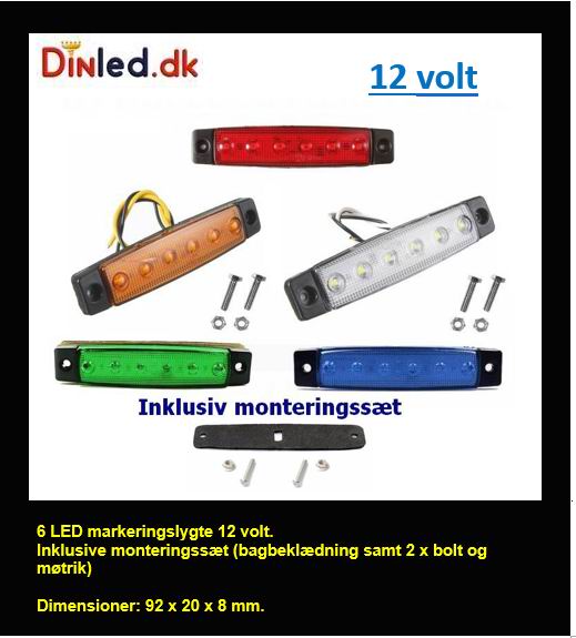 6 LED markeringslygte, 12v, Ny model