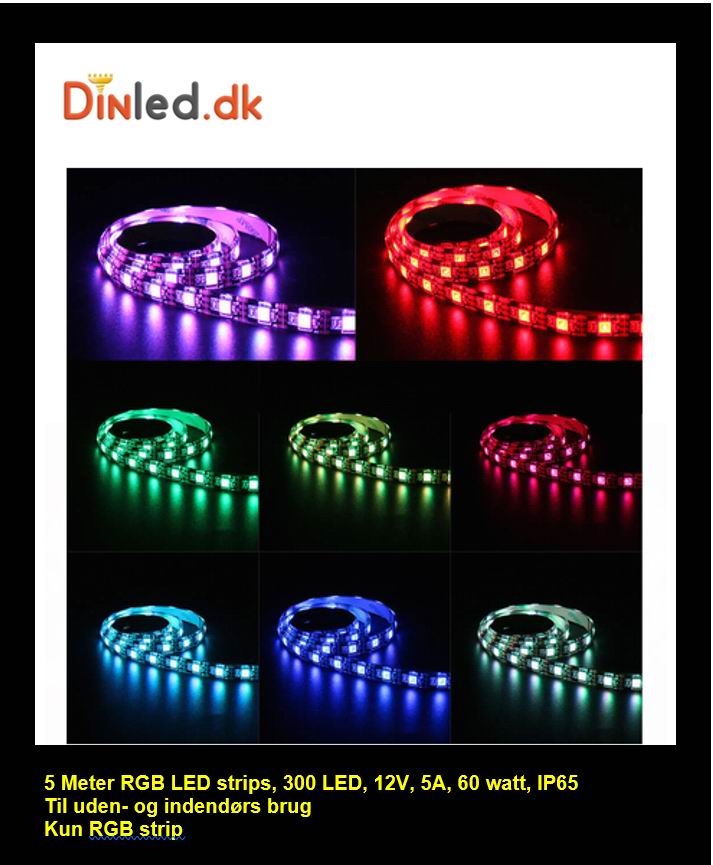 5 meter, 12 volt, 60 watt, 3600 lumen, IP65, 300 LED, RGB Led strip