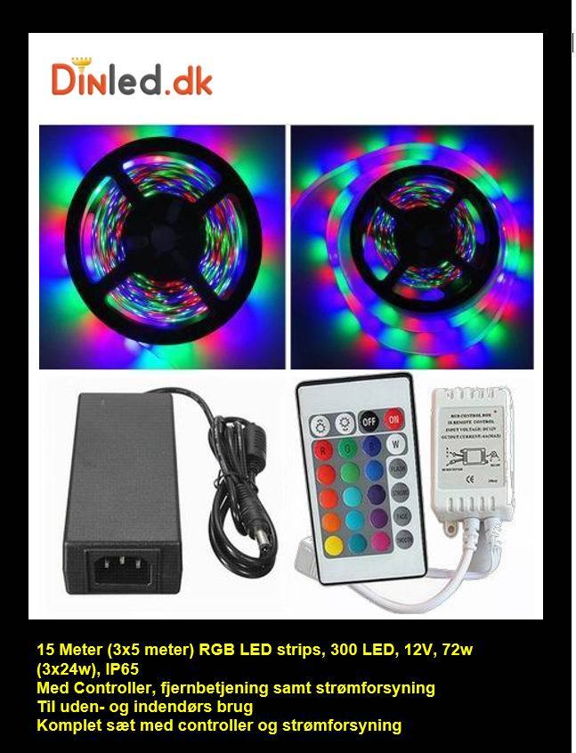 20 meter (4x5 meter), 12 volt, 96 watt, IP65, RGB LED strip - KOMPLET SÆT