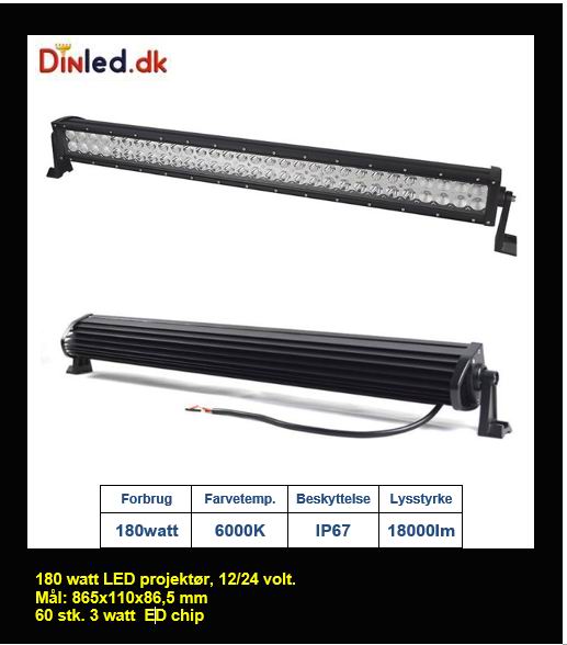LED COMBO Lys bro / lys bar 180 watt 12/24 volt