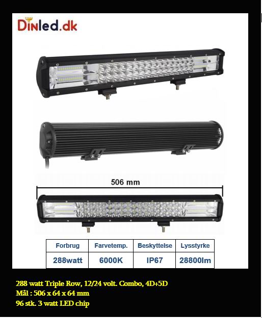 LED Lys bro / lys bar  216 - 288 - 324 - 468 watt 12/24 volt