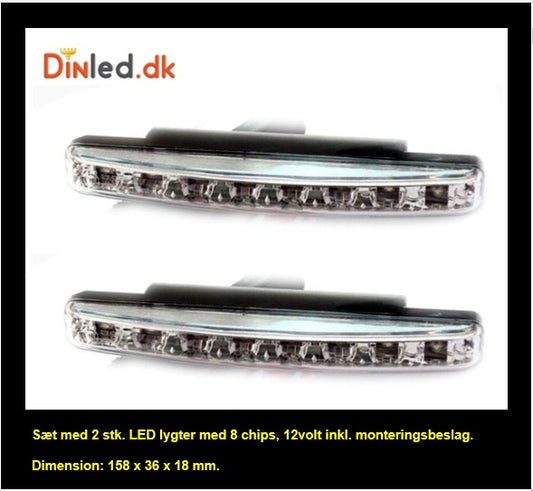 2 stk. LED Lygte med 8 LED chips og monterings sæt 12 volt