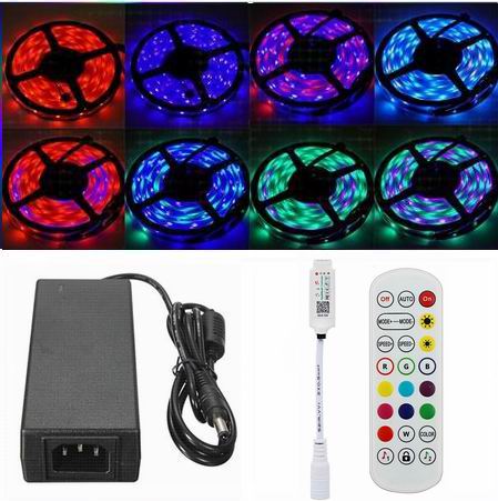 5 meter, 12 volt, 60 watt, 3600 lumen, IP65, 300 LED, RGB Led strip - KOMPLET SÆT