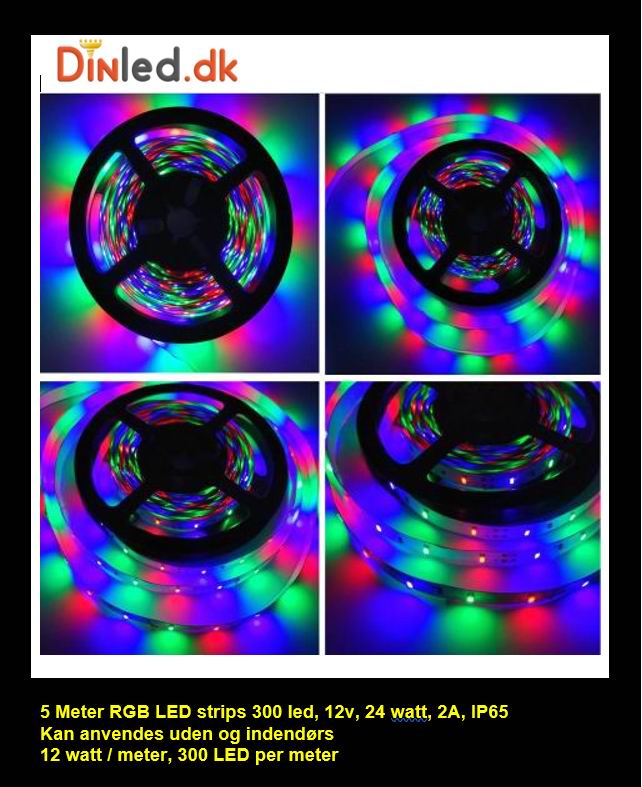 5 meter, 12 volt, 24 watt, IP65, RGB LED strip