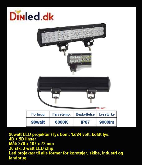 LED Lys bro / lys bar 90 watt 12/24 volt, Combo