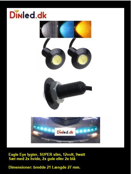Eagle Eye LED lampe, SUPER slim,12volt, Sæt med 2 stk.