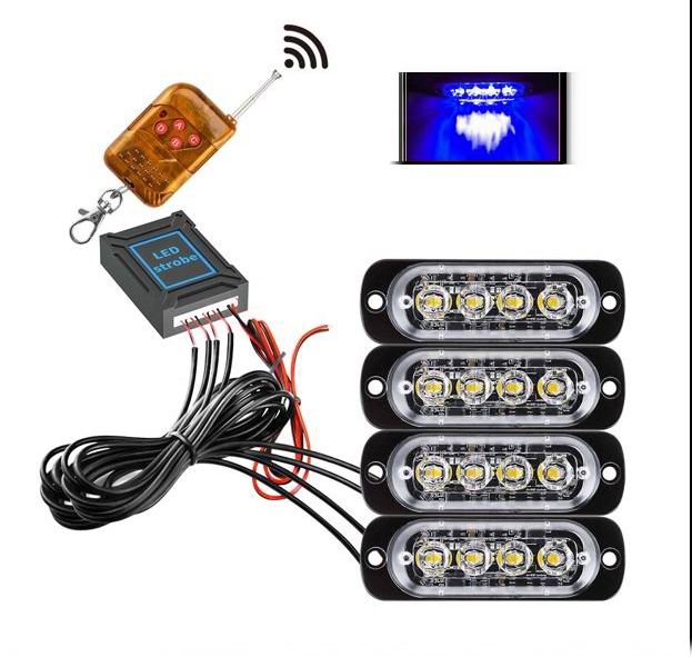 4 x 4 LED Blitzblink / strobe blink 12 / 24 v - med fjernbetjening