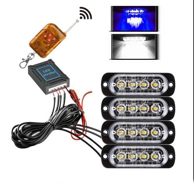 4 x 4 LED Blitzblink / strobe blink 12 / 24 v - med fjernbetjening