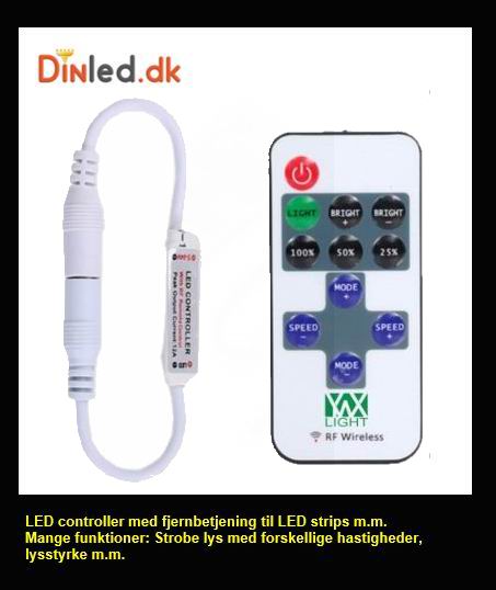 RF LED controller med fjernbetjening 12/24v - Ensfarvede LED