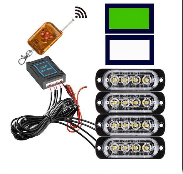 4 x 4 LED Blitzblink / strobe blink 12 / 24 v - med fjernbetjening