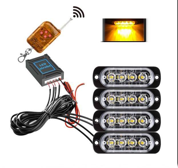 4 x 4 LED Blitzblink / strobe blink 12 / 24 v - med fjernbetjening