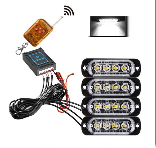 4 x 4 LED Blitzblink / strobe blink 12 / 24 v - med fjernbetjening