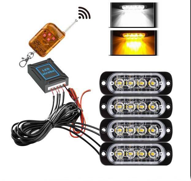 4 x 4 LED Blitzblink / strobe blink 12 / 24 v - med fjernbetjening