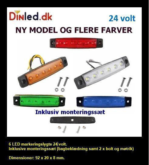 6 LED markeringslygte, 24v, 10 stk.