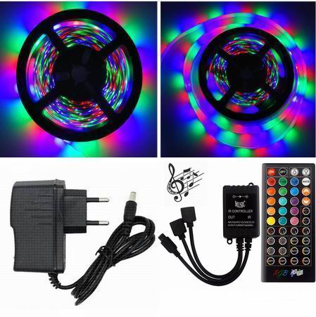 5 meter, 12 volt, 24 watt, IP65, 300 LED, VANDTÆT RGB LED strip - KOMPLET SÆT