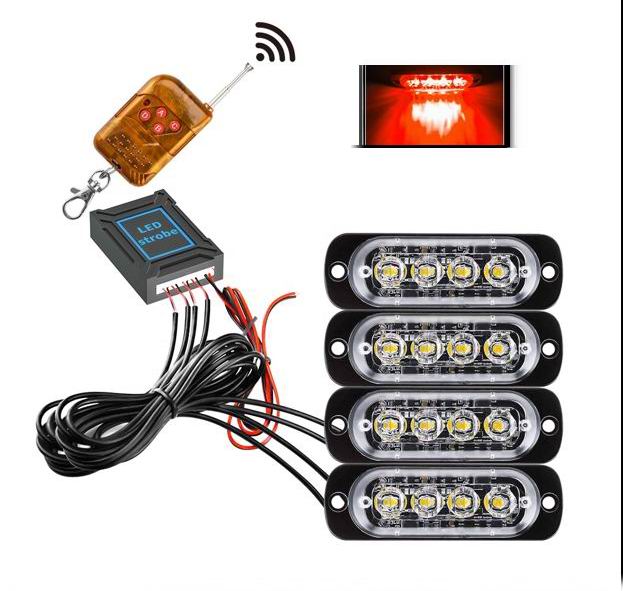 4 x 4 LED Blitzblink / strobe blink 12 / 24 v - med fjernbetjening