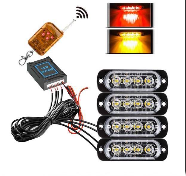 4 x 4 LED Blitzblink / strobe blink 12 / 24 v - med fjernbetjening