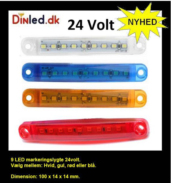 9 LED markeringslygte, 24v - 10stk