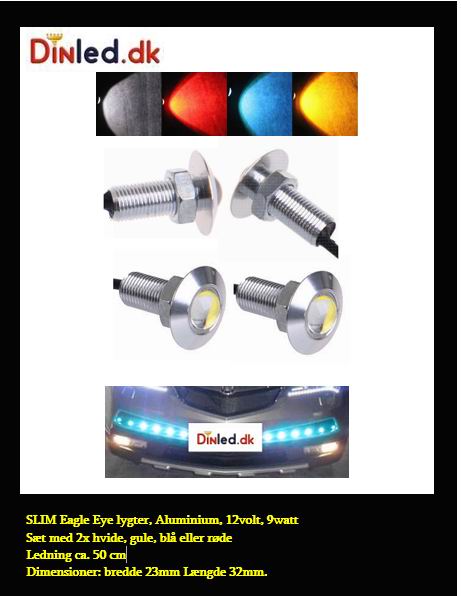 Eagle Eye LED lampe, SUPER slim, Aluminium,12volt, Sæt med 2 stk.