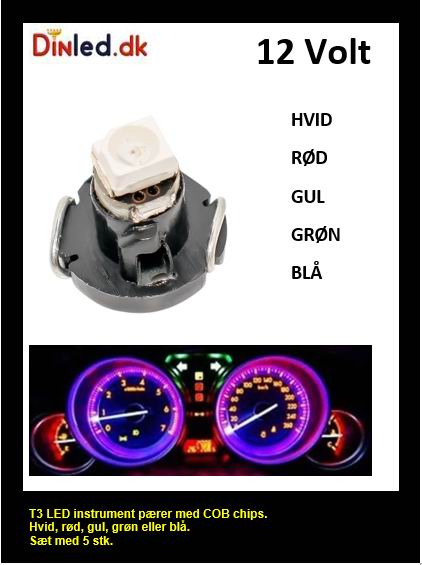 T3 LED Instrument pærer - sæt med 5 stk., 12v