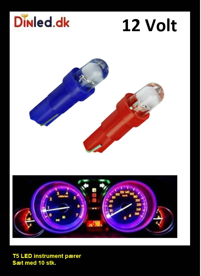 T5 LED Instrument pærer - sæt med 10 stk., 12v