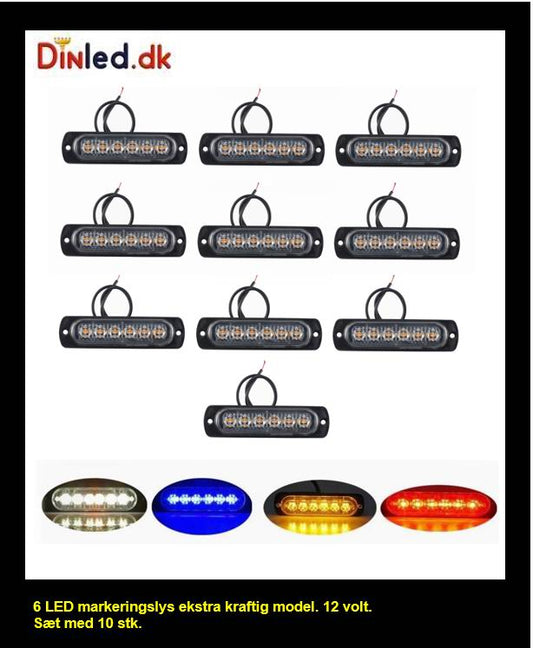 6 LED Markeringslys 12v - Kraftig model - 10 stk