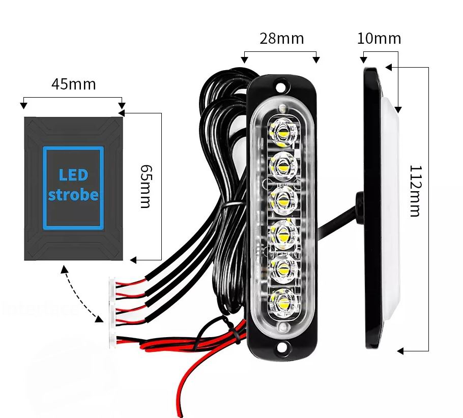 4 x 6 LED Blitzblink / strobe blink 12 / 24 v - med fjernbetjening