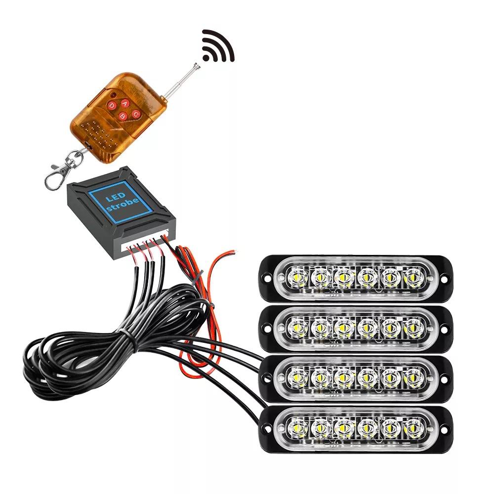 4 x 6 LED Blitzblink / strobe blink 12 / 24 v - med fjernbetjening