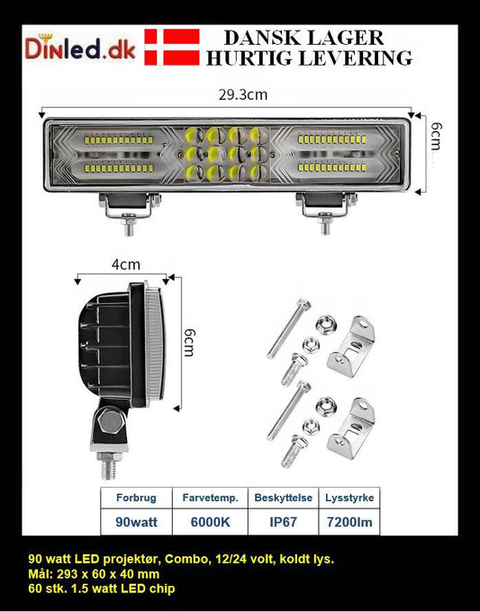 LED Lys bro / lys bar 90 watt 12/24/48 volt Combo